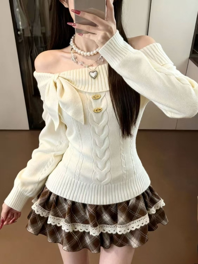 Women'S Fashion Knitwear - 카와이 일본식 2피스 세트 여성용 솔리드