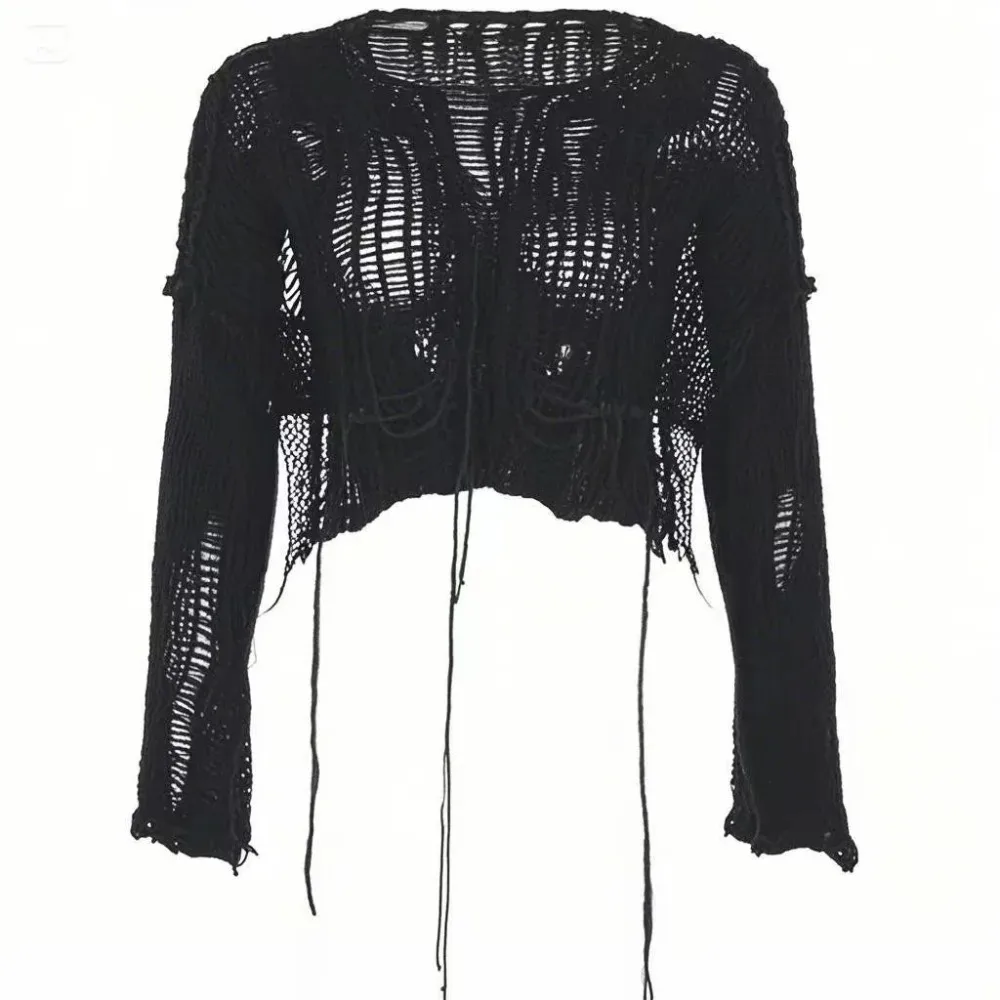 Women'S Fashion Knitwear - 크롭 홀 스웨터 섹시 갸루 홀로우