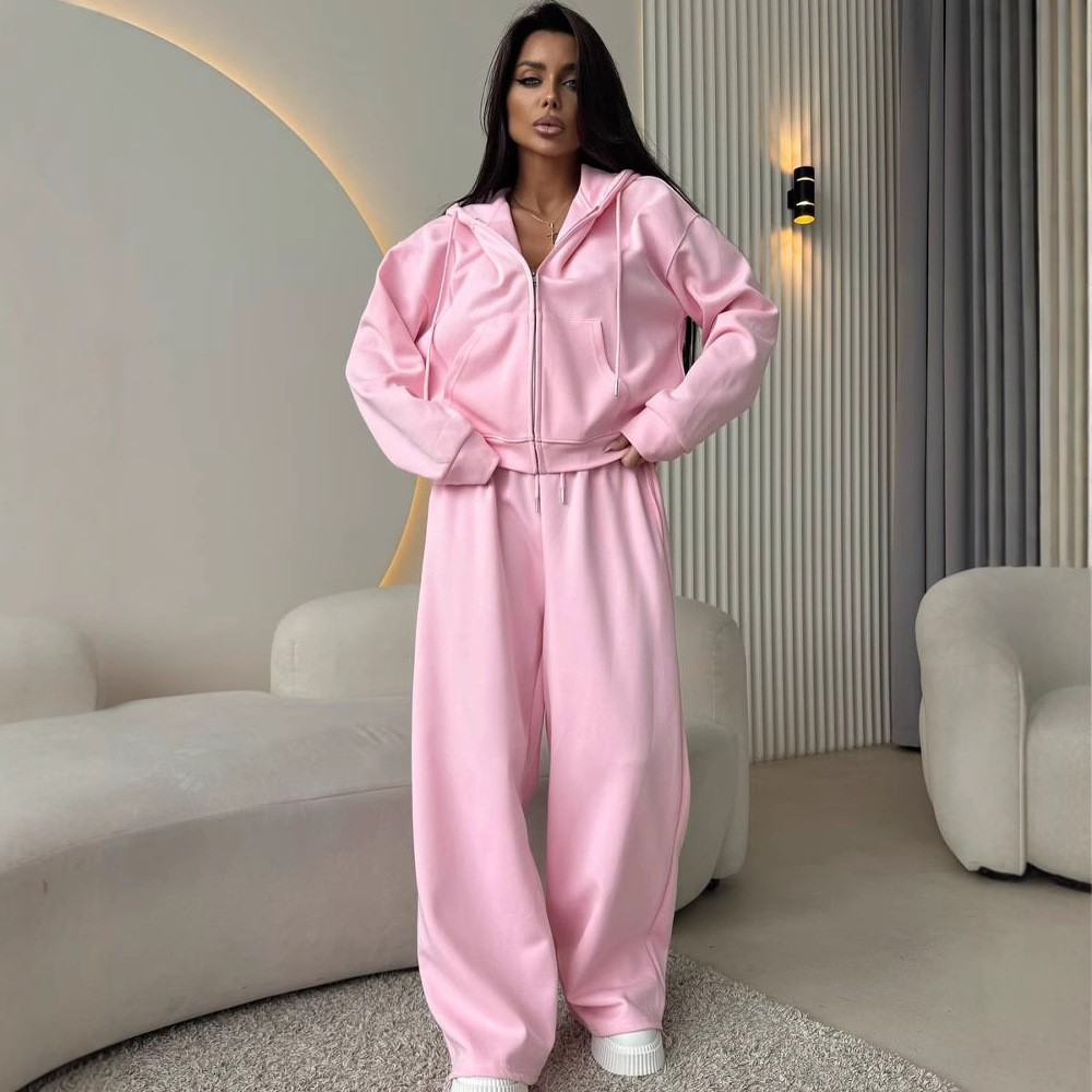 Wide Leg Palazzo Pants - 여성용 스포츠 슈트 후드 티셔츠 타이업