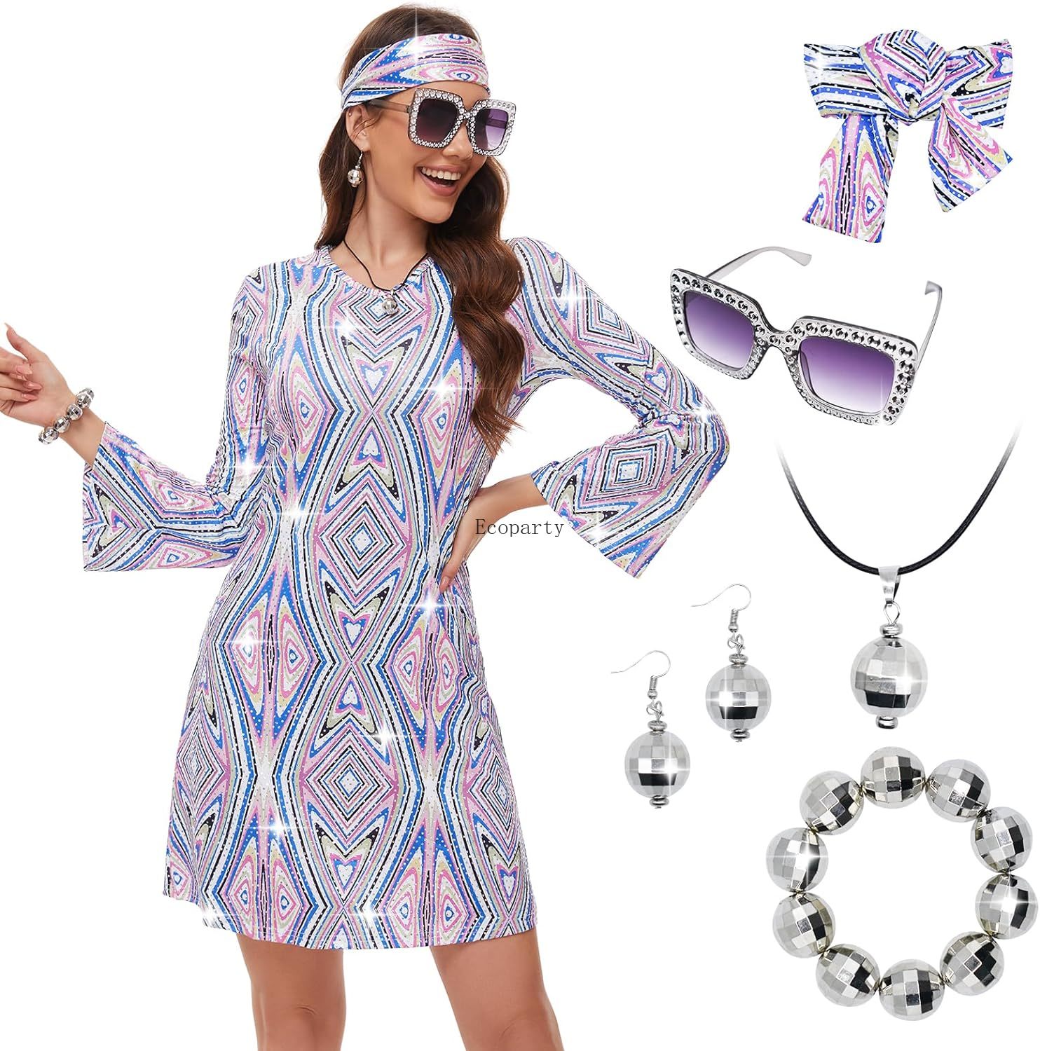 Women'S Fashion From The 70S - Disfraz 70년대 여성 디스코 드레스 히피