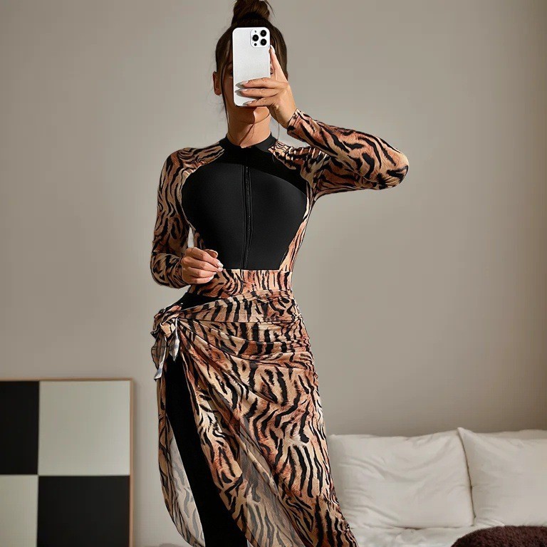 Printed Wrap Skirt - 2026 모던 무슬림 부르키니 2피스 수영복