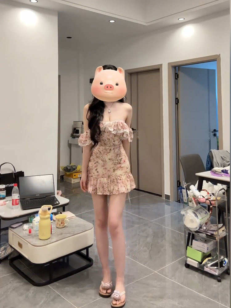 Printed Wrap Skirt - 섹시하고 순수한 꽃무늬 튜브탑 드레스, 여름