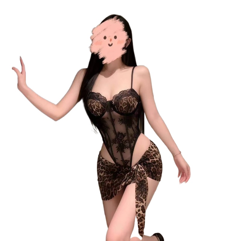 Printed Wrap Skirt - 바걸 섹시 레오파드 프린트 레이스 시스루