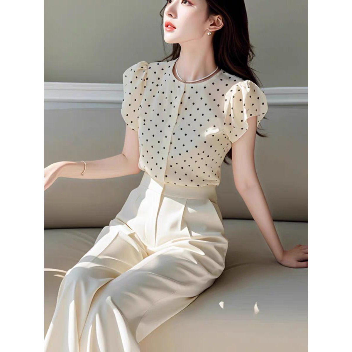 새로운 여름 우아한 여성의 두 조각 세트 오-넥 퍼프  - Wide Leg Palazzo Pants 리뷰 및 가격
