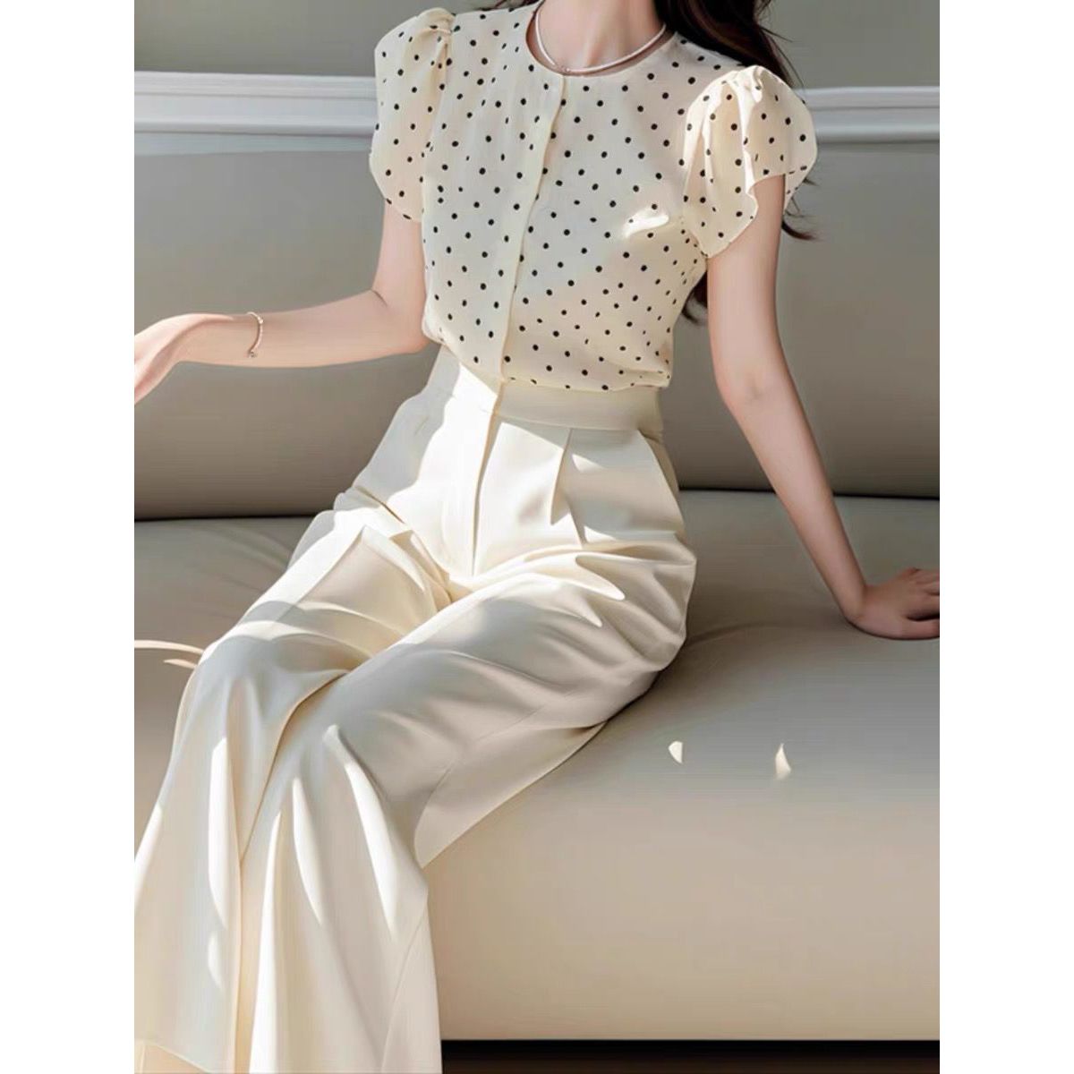 새로운 여름 우아한 여성의 두 조각 세트 오-넥 퍼프  - Wide Leg Palazzo Pants 리뷰 및 가격