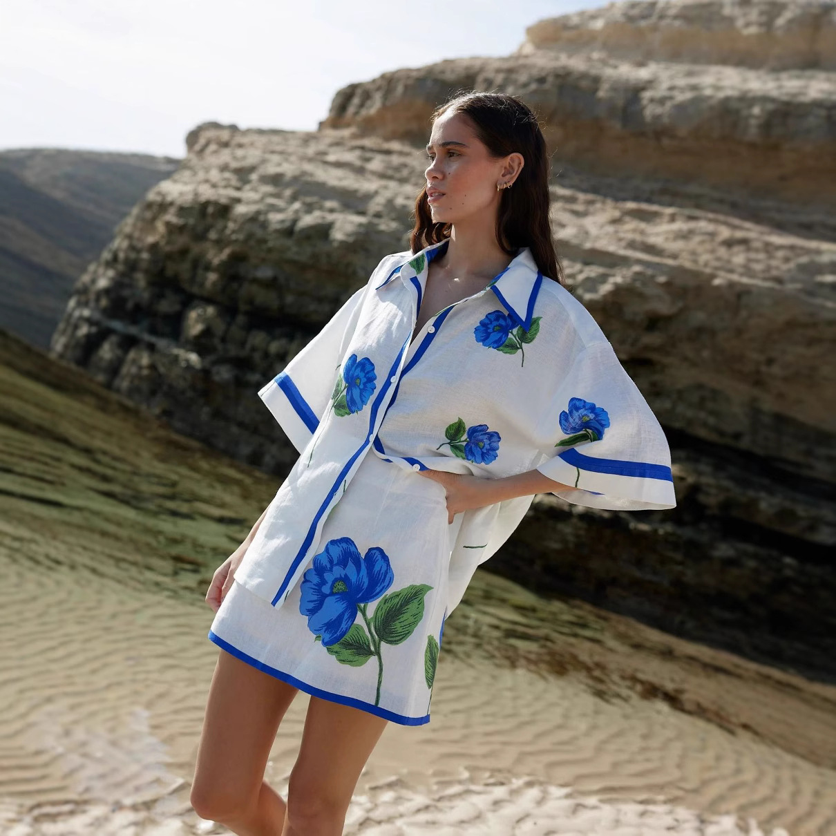 여성 캐주얼 프린트 싱글 브레스티드 셔츠 투피스 세트  - Printed Wrap Skirt 리뷰 및 가격