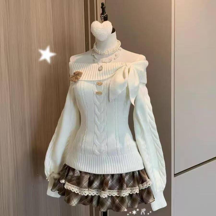 카와이 일본식 2피스 세트 여성용 솔리드 니트 스웨터  - Women'S Fashion Knitwear 리뷰 및 가격