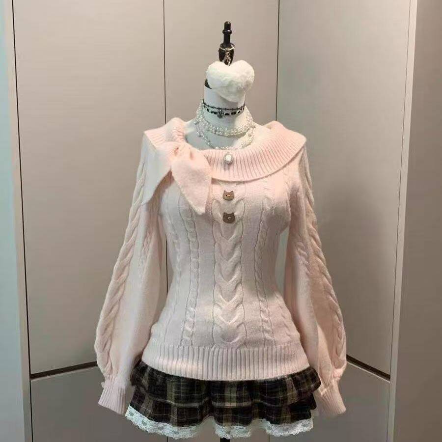 카와이 일본식 2피스 세트 여성용 솔리드 니트 스웨터  - Women'S Fashion Knitwear 리뷰 및 가격