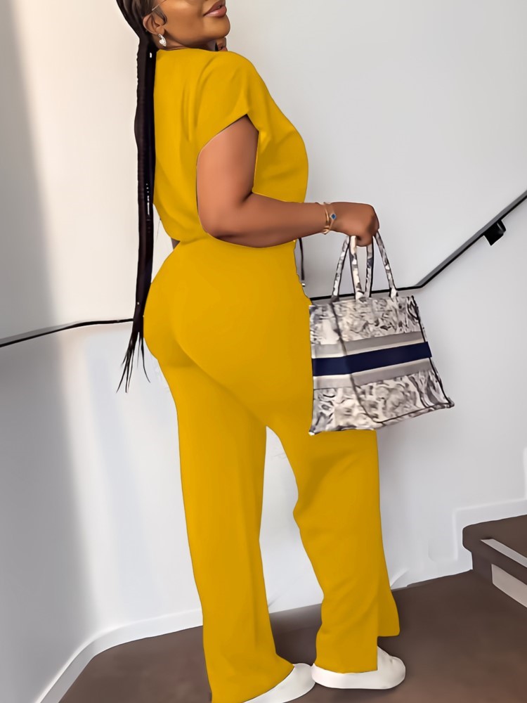 여성 캐주얼 라운드 넥 Drawstring 짧은 소매  - Wide Leg Palazzo Pants 리뷰 및 가격
