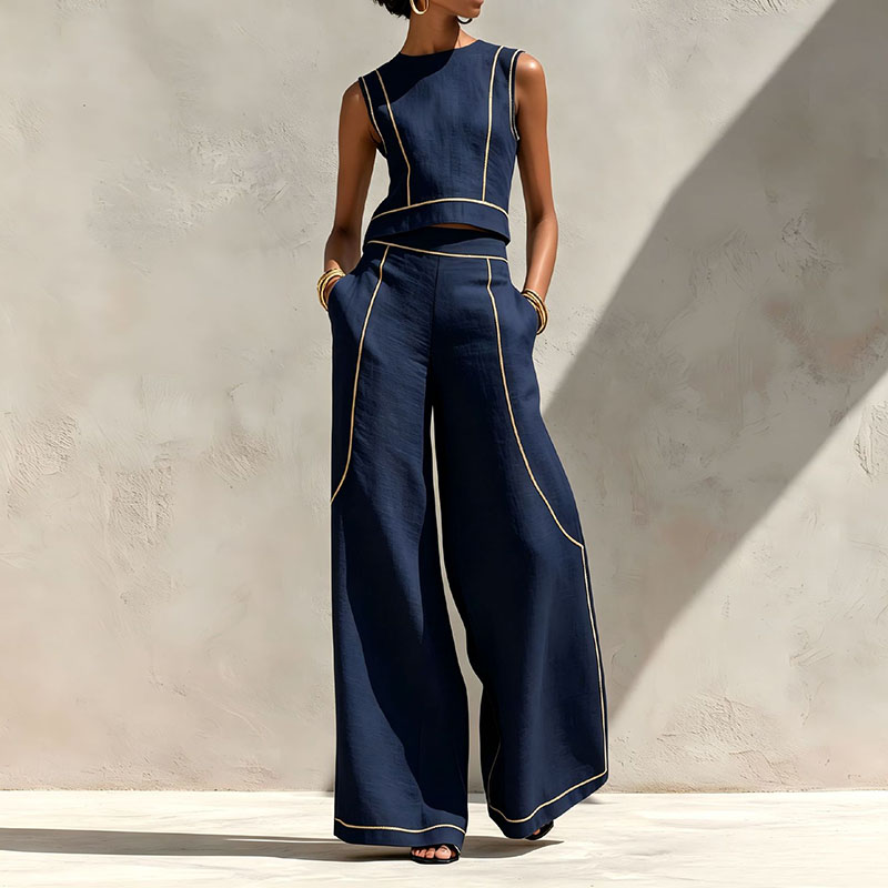 빈티지 스트라이프 프린트 투피스 수트 여성 민소매 크롭 - Wide Leg Palazzo Pants 리뷰 및 가격
