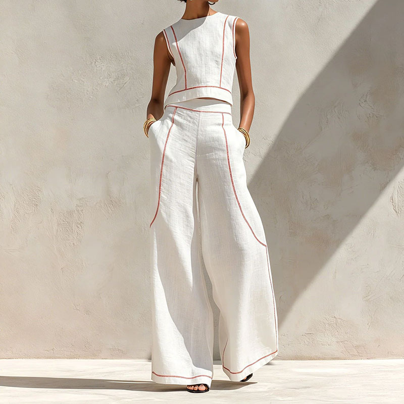 빈티지 스트라이프 프린트 투피스 수트 여성 민소매 크롭 - Wide Leg Palazzo Pants 리뷰 및 가격