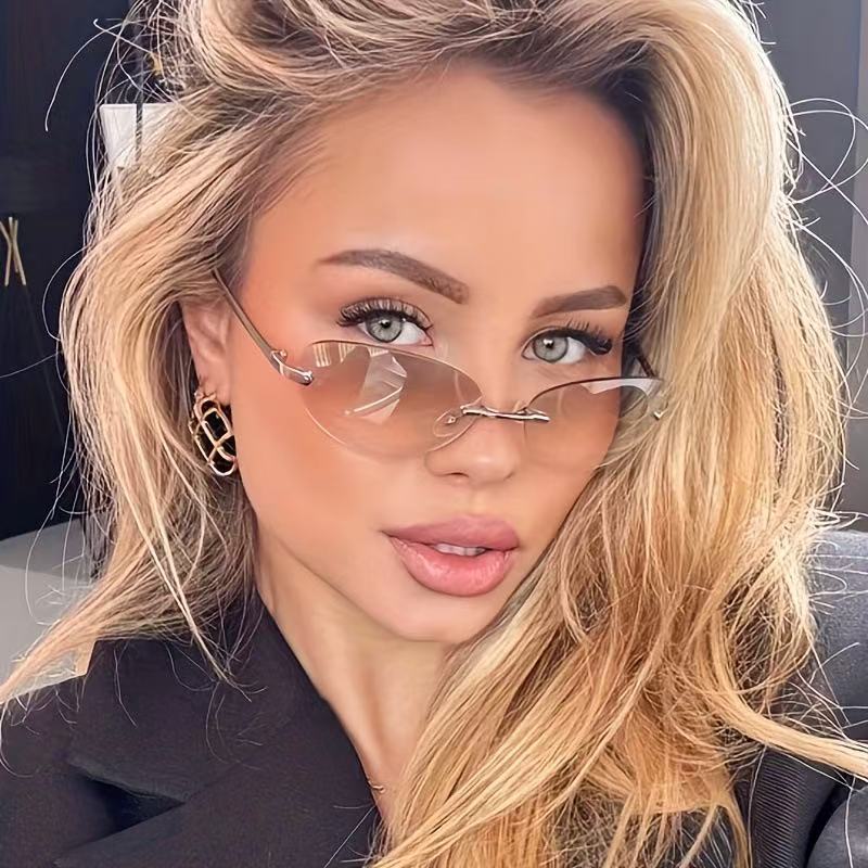 무테 타원형 선글라스 여성 작은 타원형 그라데이션 금속 - Women'S Fashion Eyeglass Frames 리뷰 및 가격