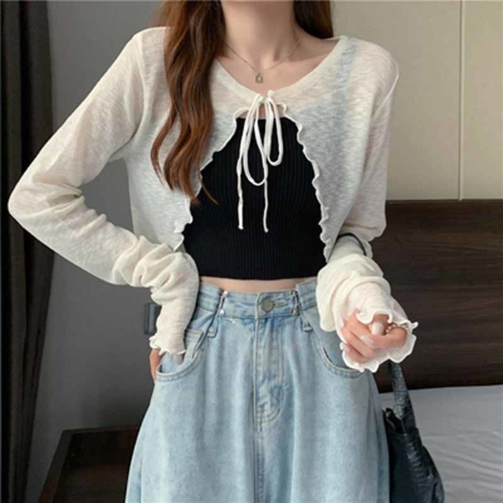 패션 얇은 자외선 차단 카디건 레이스업 디자인 짧은 길 - Women'S Fashion Knitwear 리뷰 및 가격