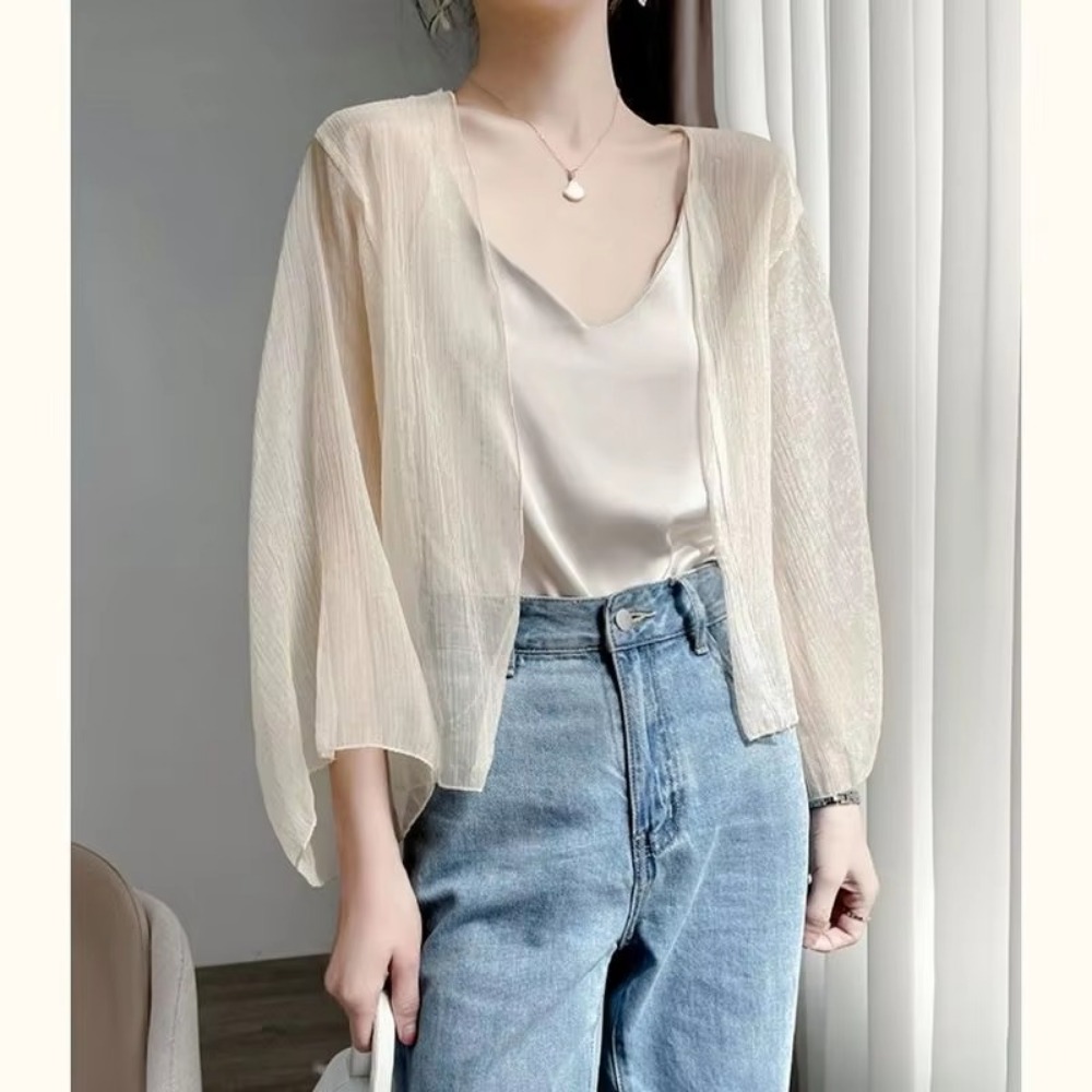 여름 Crinkle 여성 카디건 느슨한 쉬폰 얇은 섹션 - Women'S Fashion Knitwear 리뷰 및 가격