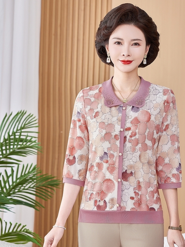 아이스 실크 신축성 있는 프린트 반팔 셔츠 니트 탑 티 - Women Fashion Over The Years 리뷰 및 가격