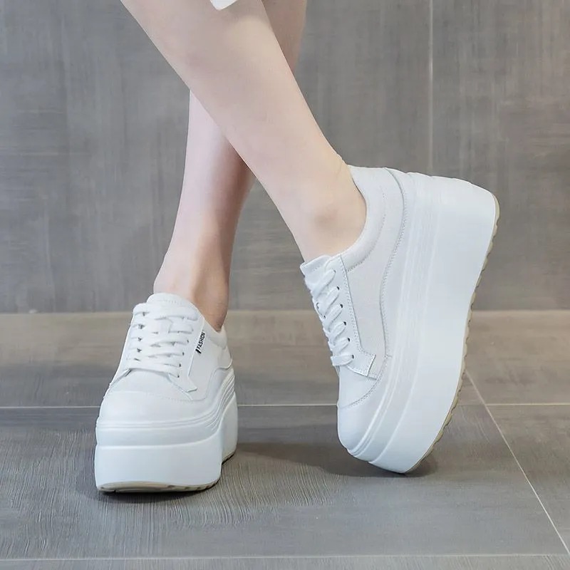 여성용 캔버스 정품 가죽 스니커즈 플랫폼 슈즈, 웨지  - Sneakers Fashion Women 리뷰 및 가격
