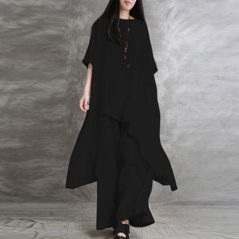 여성 코튼 린넨 투피스 세트, 운동복 세트 반팔, O- - Wide Leg Palazzo Pants 리뷰 및 가격