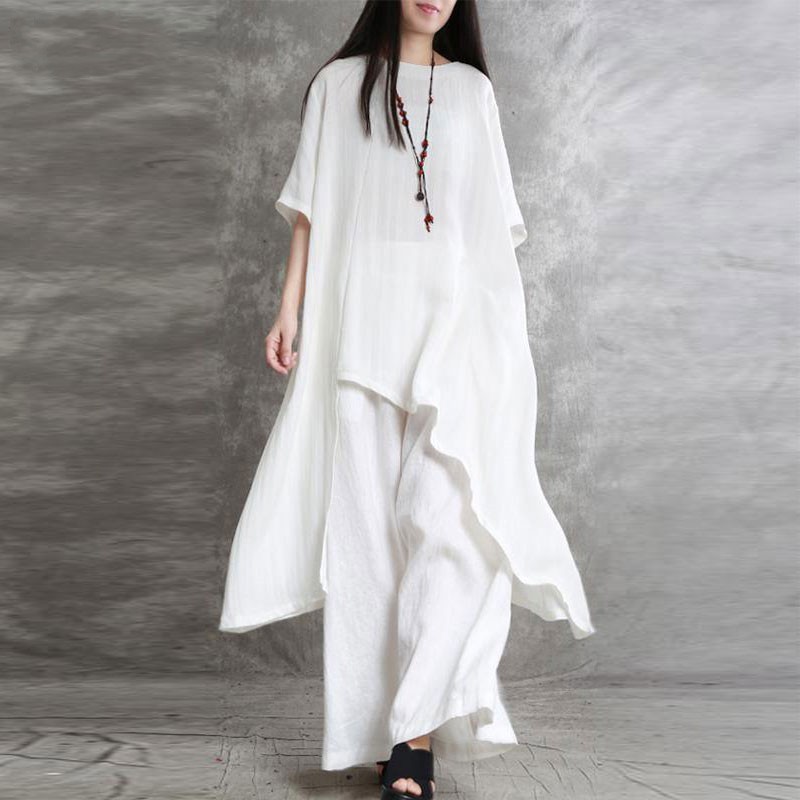 여성 코튼 린넨 투피스 세트, 운동복 세트 반팔, O- - Wide Leg Palazzo Pants 리뷰 및 가격