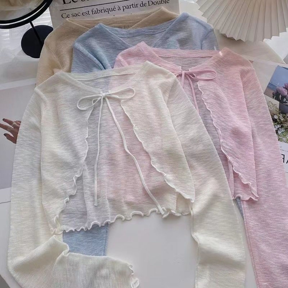 새로운 얇은 자외선 차단 카디건 레이스업 디자인 짧은  - Women'S Fashion Knitwear 리뷰 및 가격