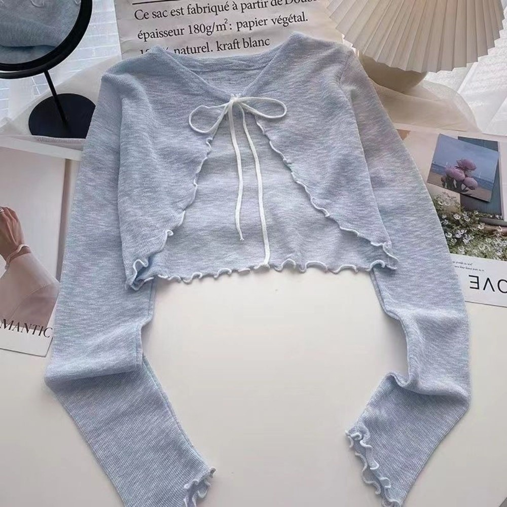 새로운 얇은 자외선 차단 카디건 레이스업 디자인 짧은  - Women'S Fashion Knitwear 리뷰 및 가격
