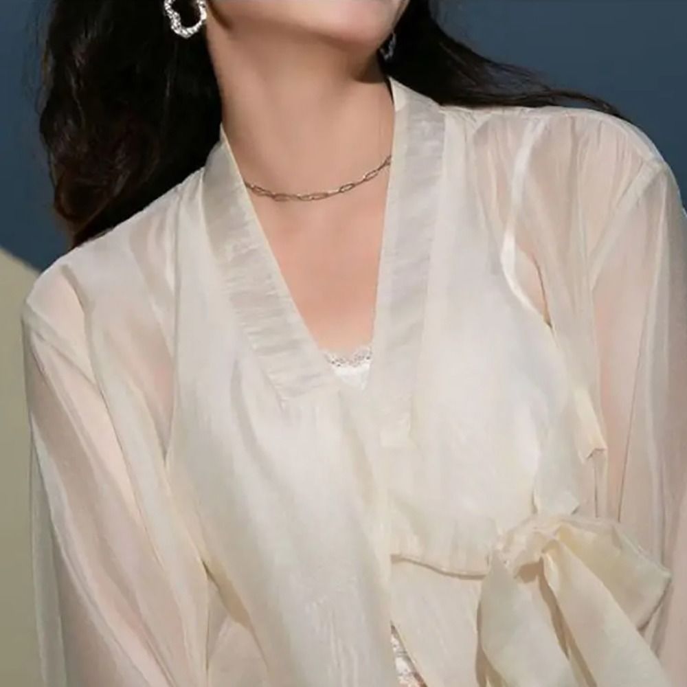Hanfu 스타일 모달 아이스 실크 숄 시어 브이넥 자 - Women'S Fashion Knitwear 리뷰 및 가격