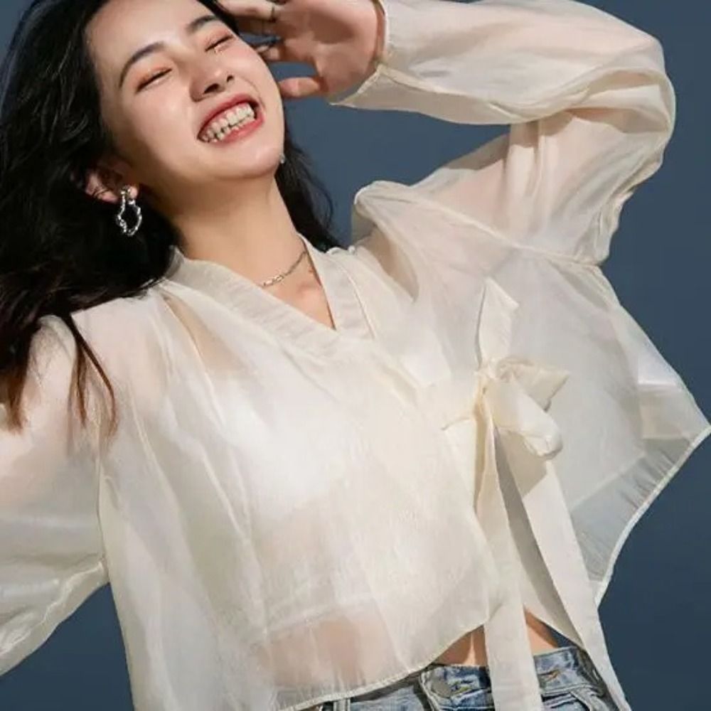 Hanfu 스타일 모달 아이스 실크 숄 시어 브이넥 자 - Women'S Fashion Knitwear 리뷰 및 가격