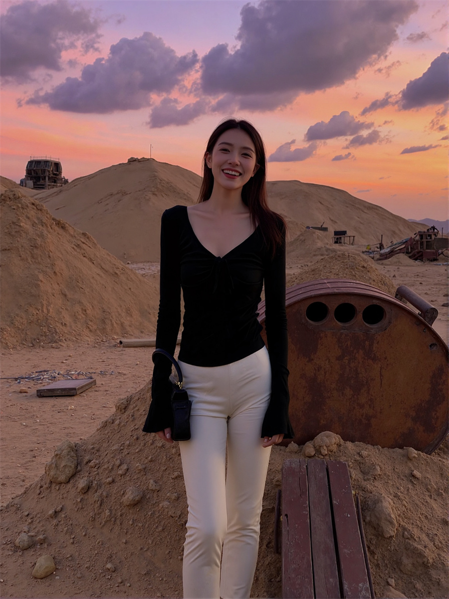 여성용 긴팔 티셔츠 면 V넥 드로스트링 슬림 우아한 여 - Women'S Fashion Trends Autumn 2025 리뷰 및 가격