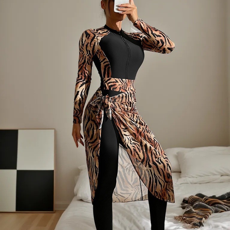 2026 모던 무슬림 부르키니 2피스 수영복 호랑이 프 - Printed Wrap Skirt 리뷰 및 가격