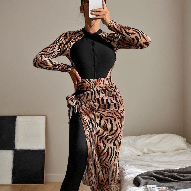 2026 모던 무슬림 부르키니 2피스 수영복 호랑이 프 - Printed Wrap Skirt 리뷰 및 가격