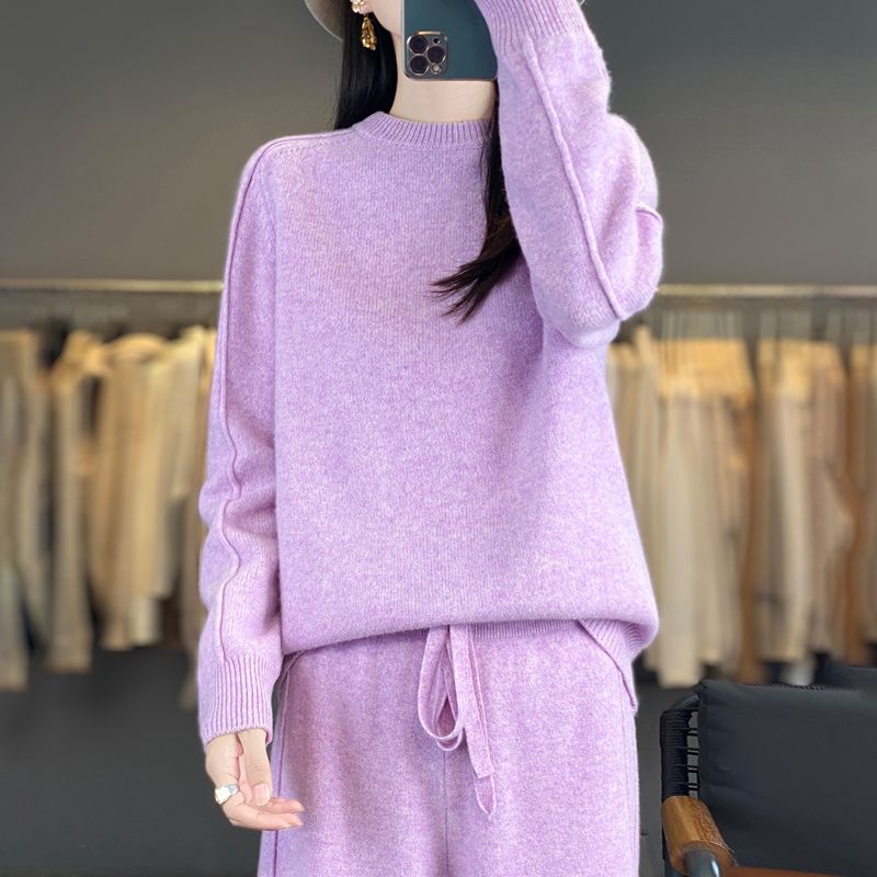 2피스 세트 여성 의류 100% 메리노 울 가을 및 겨 - Wide Leg Palazzo Pants 리뷰 및 가격