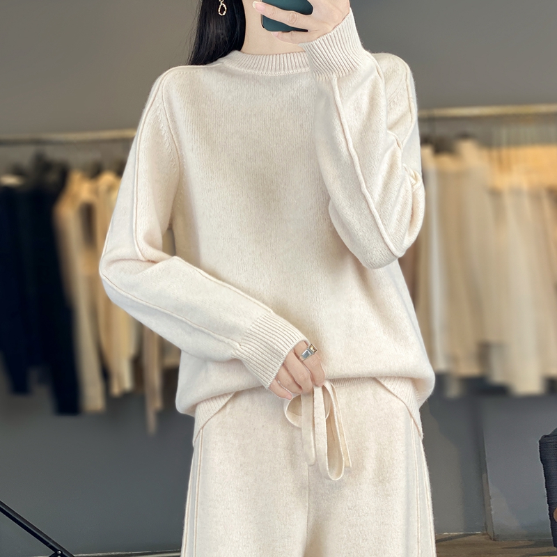 2피스 세트 여성 의류 100% 메리노 울 가을 및 겨 - Wide Leg Palazzo Pants 리뷰 및 가격