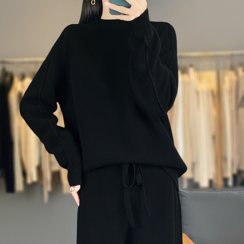 2피스 세트 여성 의류 100% 메리노 울 가을 및 겨 - Wide Leg Palazzo Pants 리뷰 및 가격
