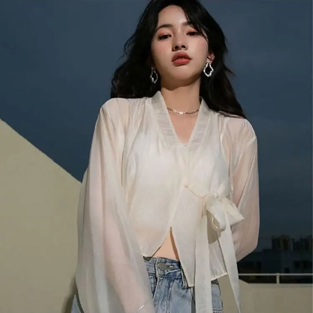 Hanfu 스타일 모달 아이스 실크 숄 시어 긴 소매  - Women'S Fashion Knitwear 리뷰 및 가격