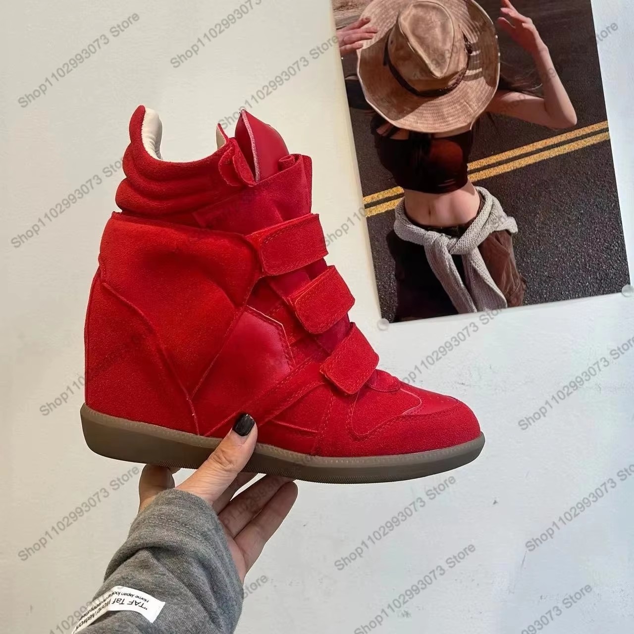 여성용 히든 웨지힐 하이탑 스니커즈 스웨이드 가죽 스플 - Sneakers Fashion Women 리뷰 및 가격