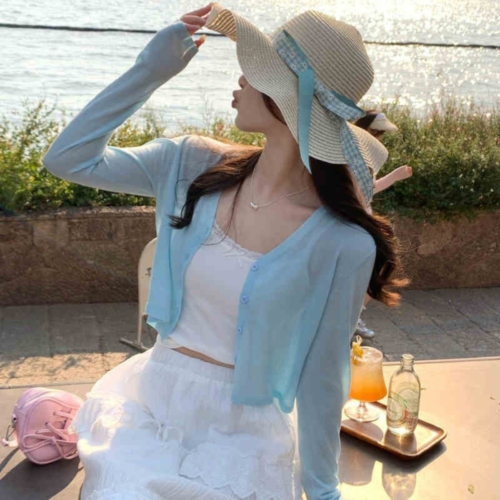 새로운 니트웨어 니트 스웨터 가디건 V넥 얇은 자외선  - Women'S Fashion Knitwear 리뷰 및 가격