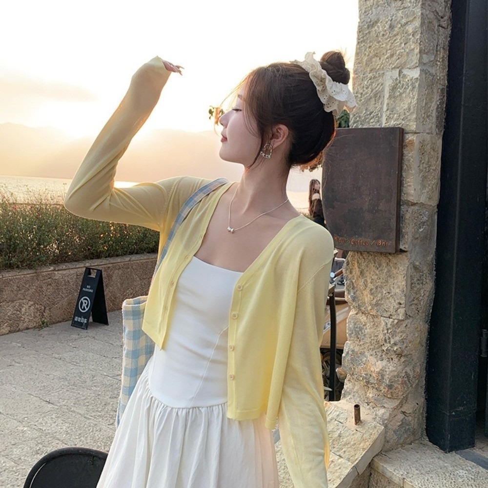 새로운 니트웨어 니트 스웨터 가디건 V넥 얇은 자외선  - Women'S Fashion Knitwear 리뷰 및 가격