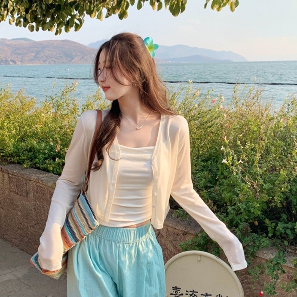 새로운 니트웨어 니트 스웨터 가디건 V넥 얇은 자외선  - Women'S Fashion Knitwear 리뷰 및 가격