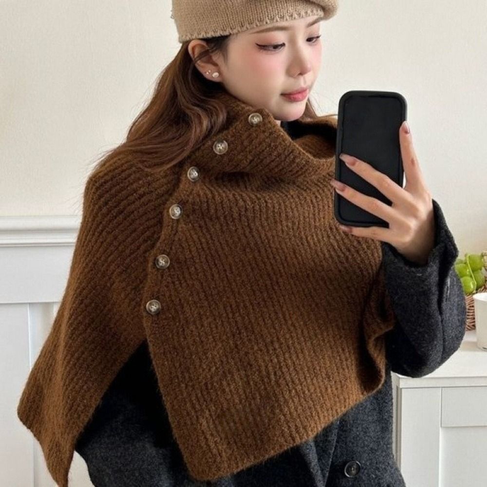 클래식 버튼 니트 숄 따뜻한 두꺼운 여성 겨울 숄 불규 - Women'S Fashion Knitwear 리뷰 및 가격