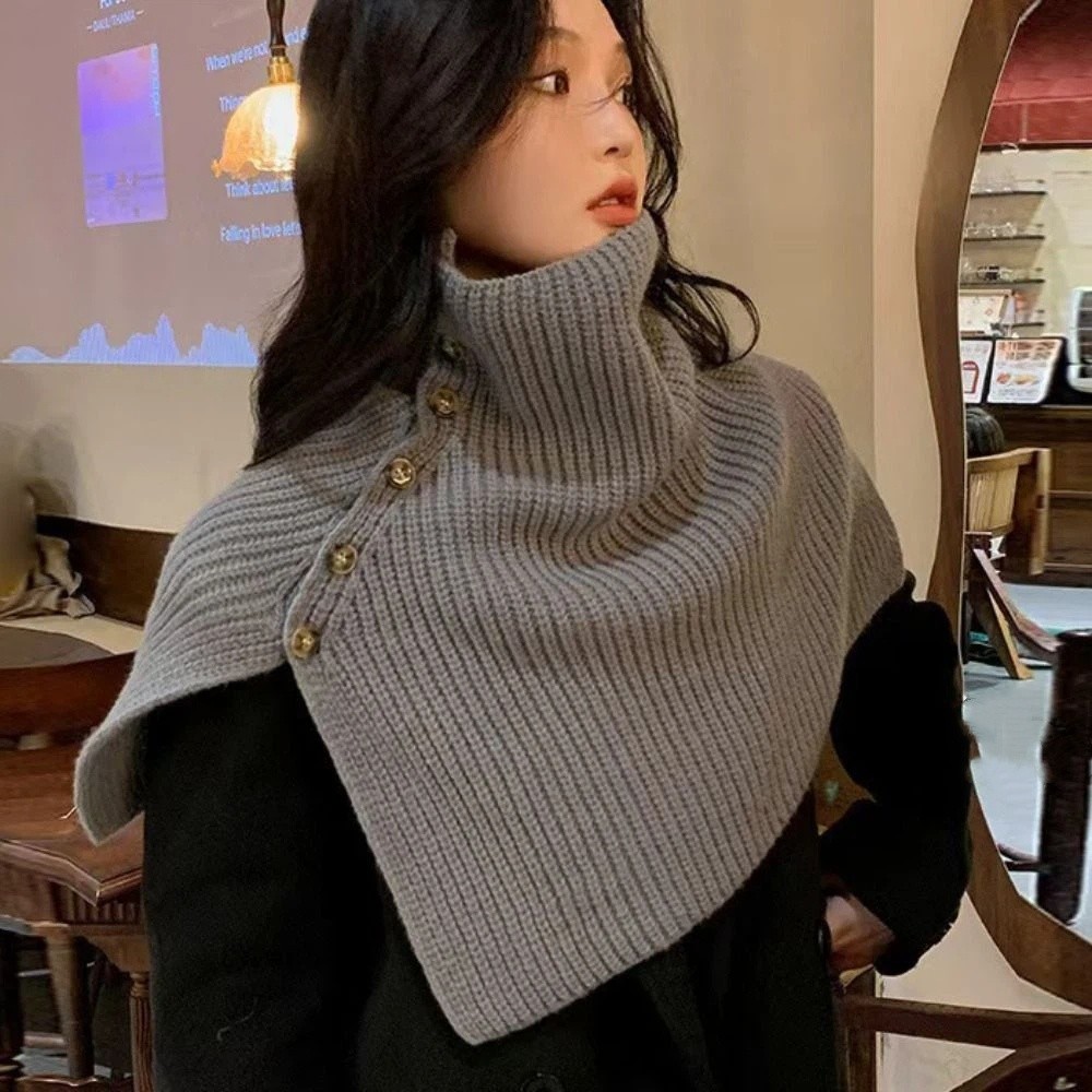 클래식 버튼 니트 숄 따뜻한 두꺼운 여성 겨울 숄 불규 - Women'S Fashion Knitwear 리뷰 및 가격